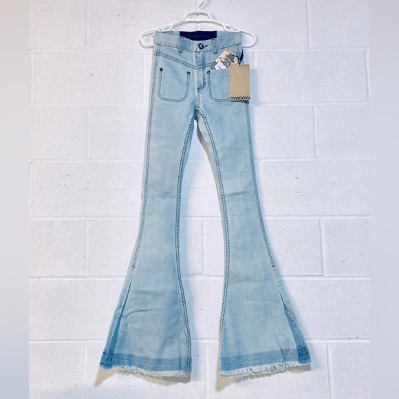 NWT 22” One teaspoon bell bottom flares Twiggy light blue jeans new with tags - Picture 1 of 16